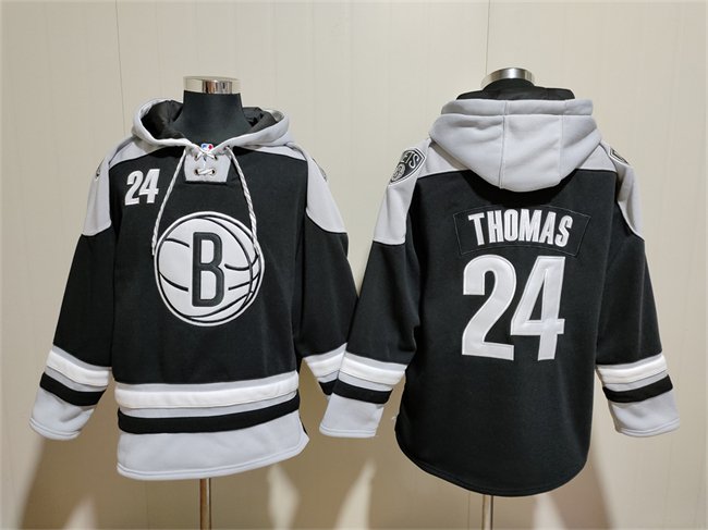 Men's Brooklyn Nets #24 Cam Thomas Black Lace-Up Pullover Hoodie Jersey