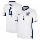 Men's Declan Rice #4 England 2024/25 Home White Stadium Football Jersey