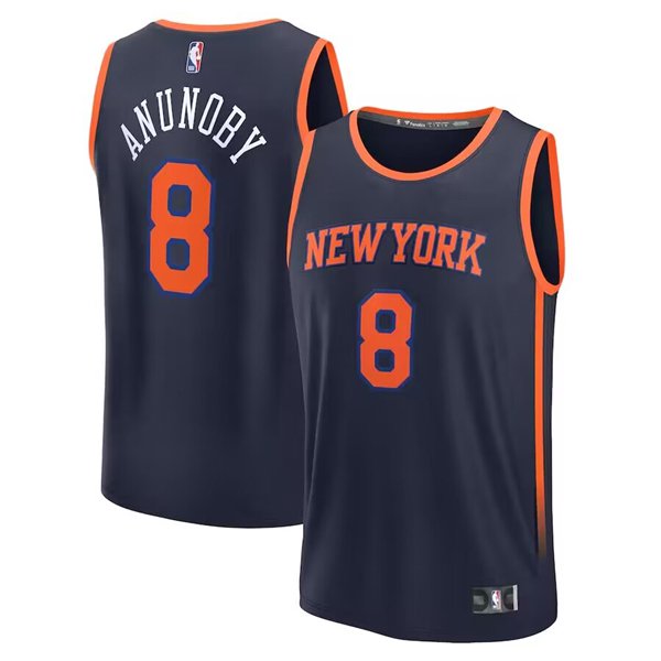 New Yok Knicks #8 OG Anunoby Navy Statement Edition Stitched Basketball Jersey