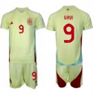Spain Team #9 Gavi 2024-25 Yellow Away Soccer Jersey Suit