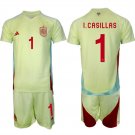 Spain Team #1 Iker Casillas 2024-25 Yellow Away Soccer Jersey Suit