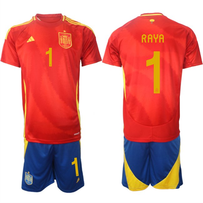Spain Team #1 David Raya 2024-25 Red Home Soccer Jersey Suit