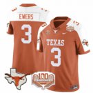 Longhorns #3 Quinn Ewers Orange F.U.S.E. 100 years of Darrell K Royal Map & SEC Patch Jersey
