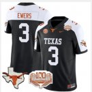 Longhorns #3 Quinn Ewers Black/White F.U.S.E 100 years of Darrell K Royal Map & SEC Patch Jersey