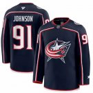 Men’s Columbus Blue Jackets #91 Kent Johnson Navy Stitched Hockey Jersey