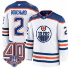 Edmonton Oilers #2 Evan Bouchard White Away 40th Anniversary Patch Premium Stitched Hockey Jersey