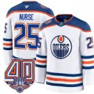 Edmonton Oilers #25 Darnell Nurse White Away 40th Anniversary Patch Premium Stitched Hockey Jersey