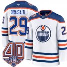 Edmonton Oilers #29 Leon Draisaitl White Away 40th Anniversary Patch Premium Stitched Hockey Jersey