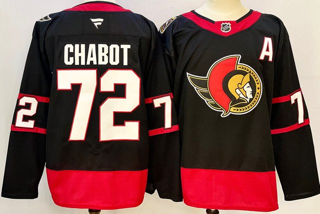 Men's Ottawa Senators #72 Thomas Chabot Black 2024-25 With A Patch Home Stitched Jersey