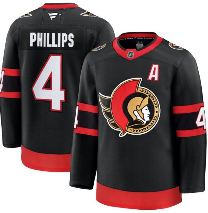 Men's Ottawa Senators #4 Chris Phillips Black 2025 Premium Home Stitched Hockey Jersey