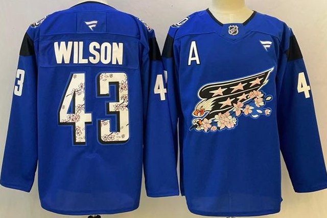Washington Capitals #43 Tom Wilson Blue Cherry Blossom With A Patch Stitched Hockey Jersey