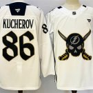 Tampa Bay Lightning #86 Nikita Kucherov 2025 White Gasparilla inspired Pirate-themed Warmup Jersey