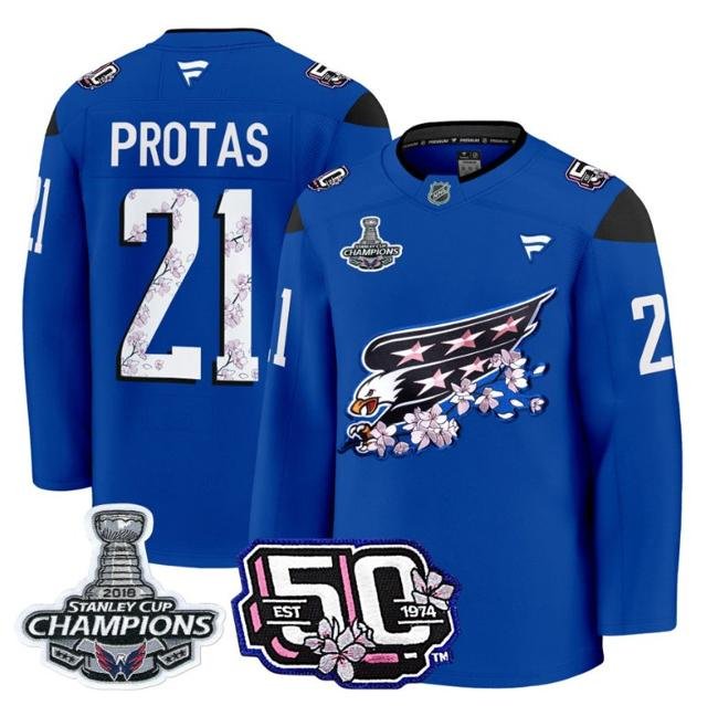 Aliaksei Protas #21 Washington Capitals 50th 2018 Stanley Cup Champions Patch Royal Stitched Jersey