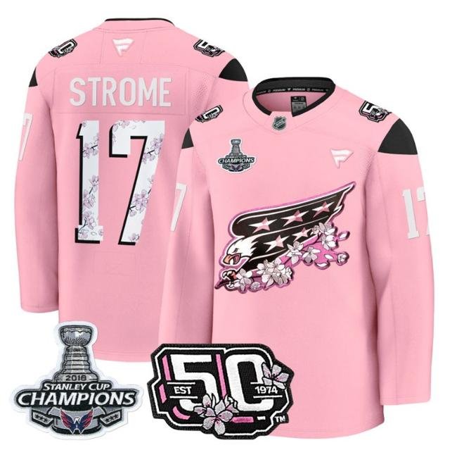 Dylan Strome Washington Capitals 50th 2018 Stanley Cup Champions Patch Cherry Blossom Jersey