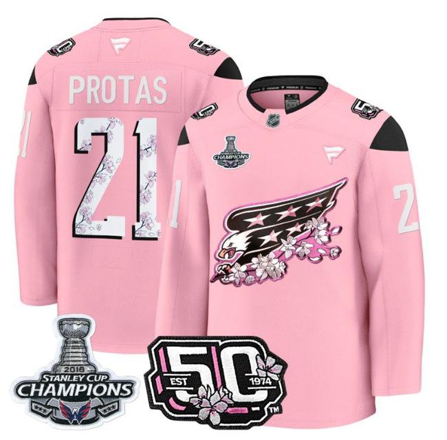 Aliaksei Protas Washington Capitals 50th 2018 Stanley Cup Champions Patch Cherry Blossom Jersey