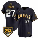 Los Angeles Angels #27 Mike Trout Black Gold 2024 Spring Training Patch Stitched Baseball Jersey