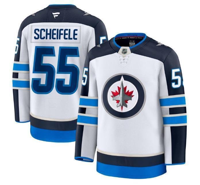 Men's Winnipeg Jets #55 Mark Scheifele White 2024-25 Away Stitched Hockey Jersey