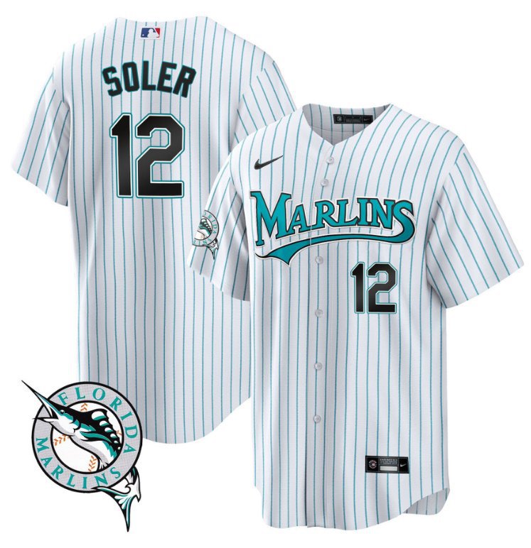 Miami Marlins #12 Jorge Soler Throwback Cool Base All Stitched Jersey
