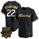 Miami Marlins #22 Sandy Alcantara 30 Seasons Anniversary Patch Limited Stitched Black Gold Jersey