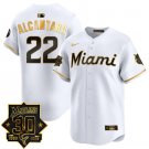 Miami Marlins #22 Sandy Alcantara 30 Seasons Anniversary Patch Limited Stitched White Gold Jersey