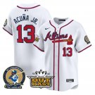 Atlanta Braves #13 Ronald Acuna Jr. Atliens Hank Aaron Patch Limited Stitched White Jersey