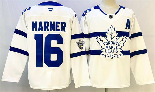 Toronto Maple Leafs #16 Mitchell Marner White With A Patch Stadium Series Stitched Hockey Jersey