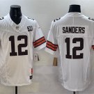 Browns #12 Shedeur Sanders White F.U.S.E. With Jim Brown Memorial & Home Patch Stitched Jersey