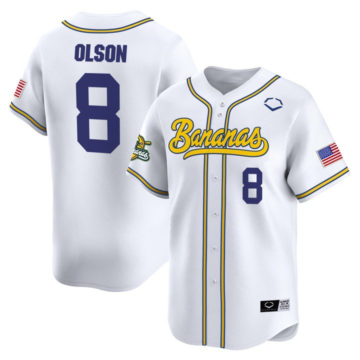Savannah Bananas #8 Jackson Olson White Jersey - All Stitched