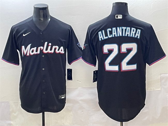 Miami Marlins #22 Sandy Alcantara Black Cool Base Stitched Baseball Jersey