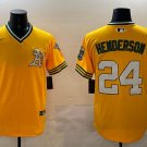 Ricky Henderson Jersey #24 Oakland Athletics Yellow Stitched Throwback