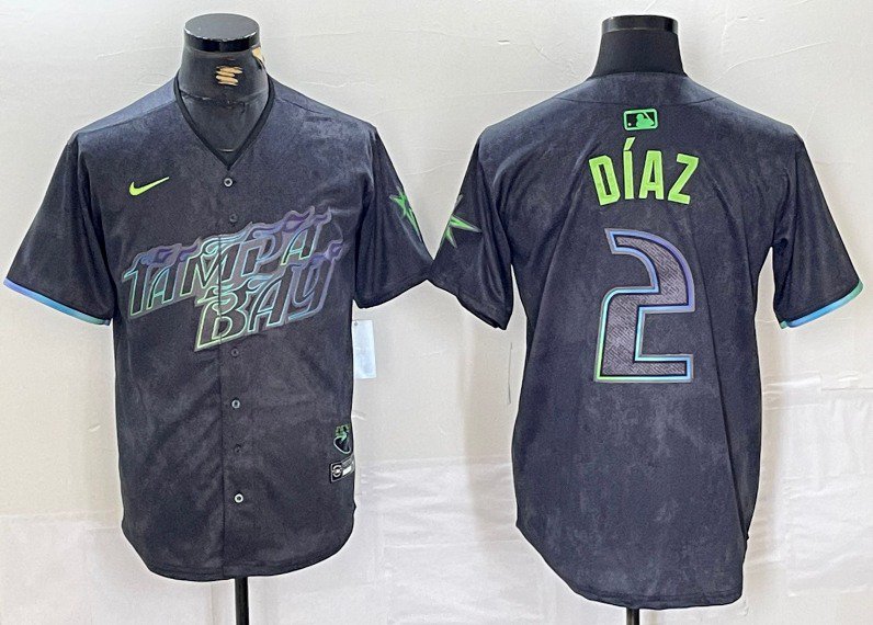 Yandy D&Atilde;&shy;az Tampa Bay Rays #2 Charcoal City Connect Limited Stitched Jersey