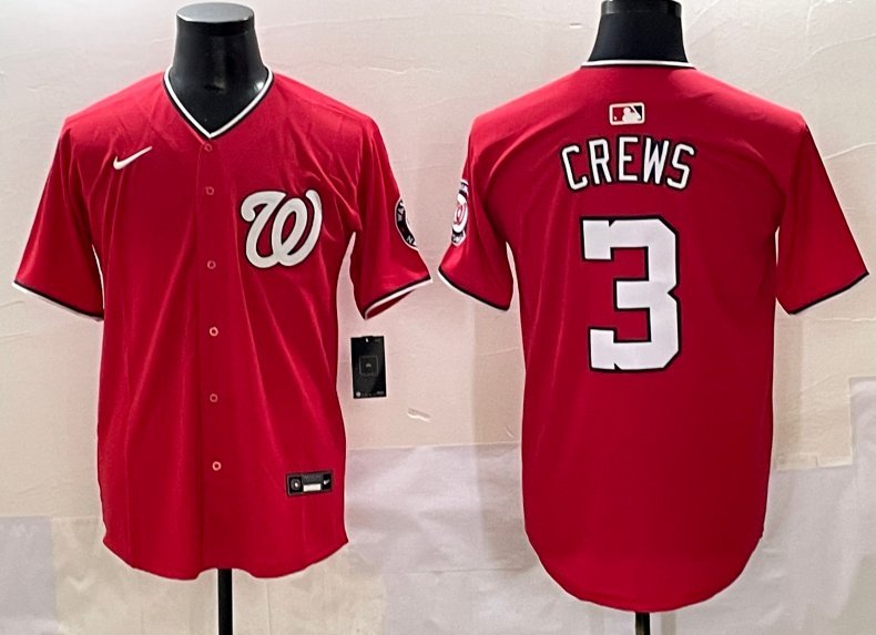 Dylan Crews Washington Nationals #3 Red Stitched Jersey