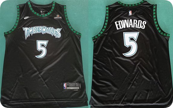 Anthony Edwards Men's Minnesota Timberwolves #5 Black 2025 Stitched Jersey