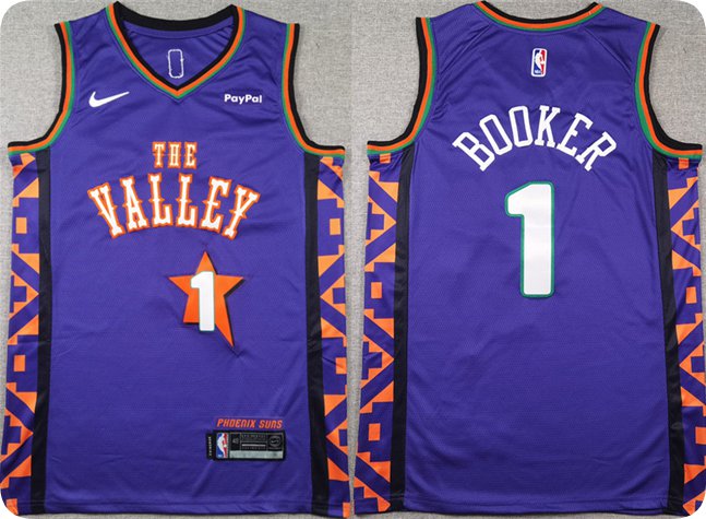 Devin Booker Men's Phoenix Suns #1 Purple 2024-25 City Edition Stitched Jersey