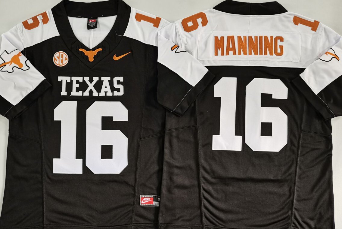 Peyton Manning Jersey Texas Longhorns #16 Black White F.U.S.E. Stitched