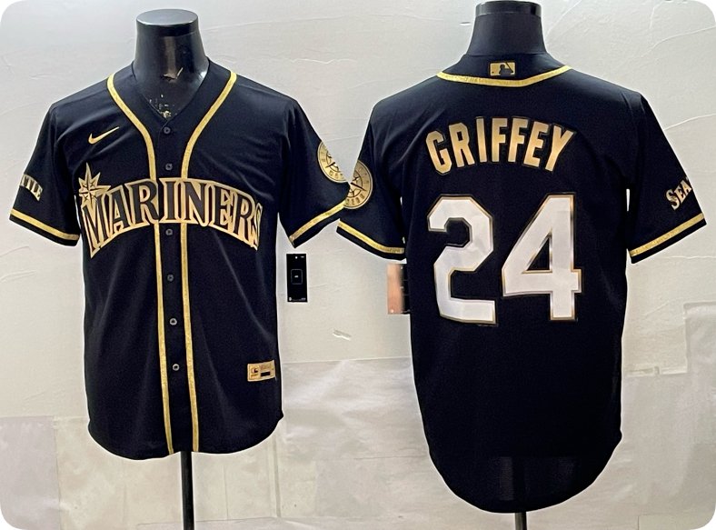 Ken Griffey Seattle Mariners #24 Black Gold Stitched