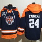 Men's Detroit Tigers #24 Miguel Cabrera Navy Orange Lace-Up Pullover Hoodie