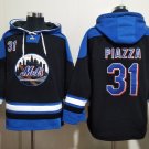 Men's New York Mets #31 Mike Piazza Black Blue Hoodie
