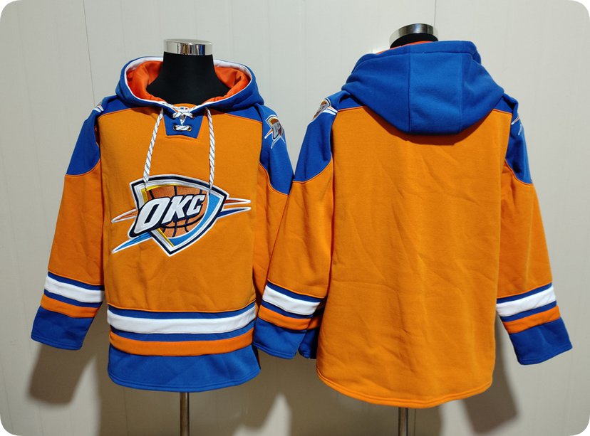 Men's Oklahoma City Thunder Blank Orange Blue Lace-Up Pullover Hoodie