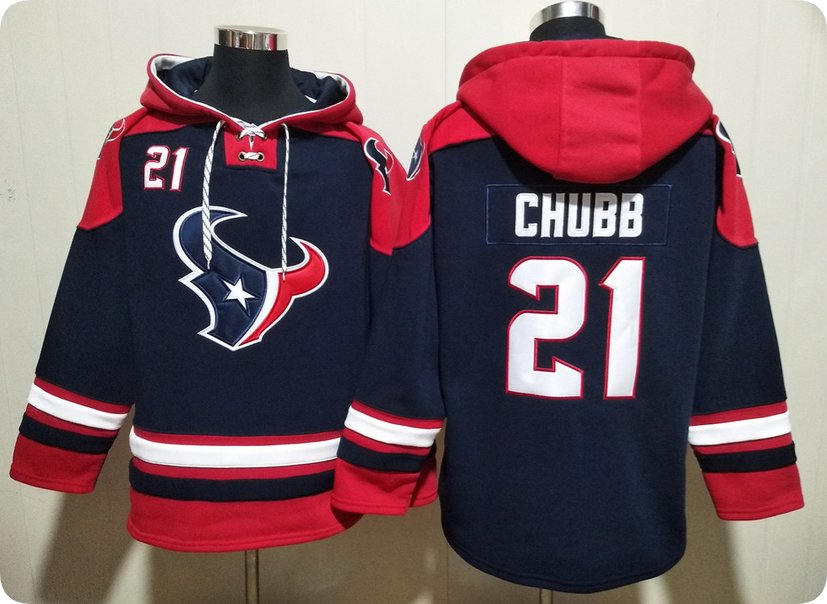Men's Houston Texans #21 Nick Chubb Navy Ageless Must-Have Lace-Up Pullover Hoodie
