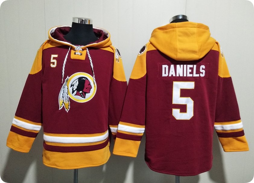 Men's Washington Commanders #5 Jayden Daniels Burgundy Hoodie