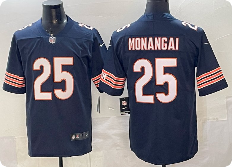 Kyle Monangai Jersey Chicago Bears #25 Navy Stitched