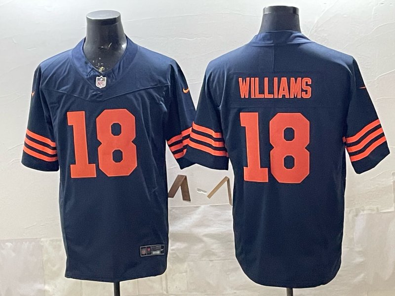 Caleb Williams Chicago Bears #18 Navy With Orange Number Stitched
