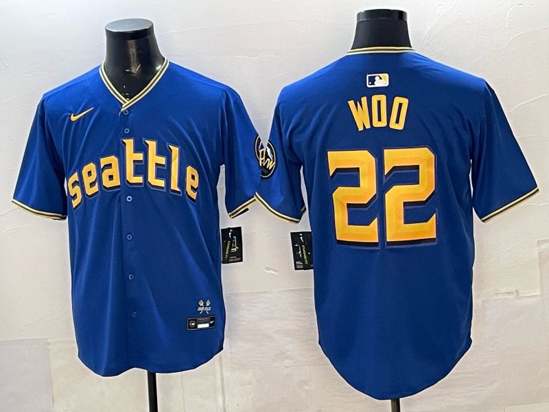 Bryan Woo Jersey Seattle Mariners #22 Royal Stitched