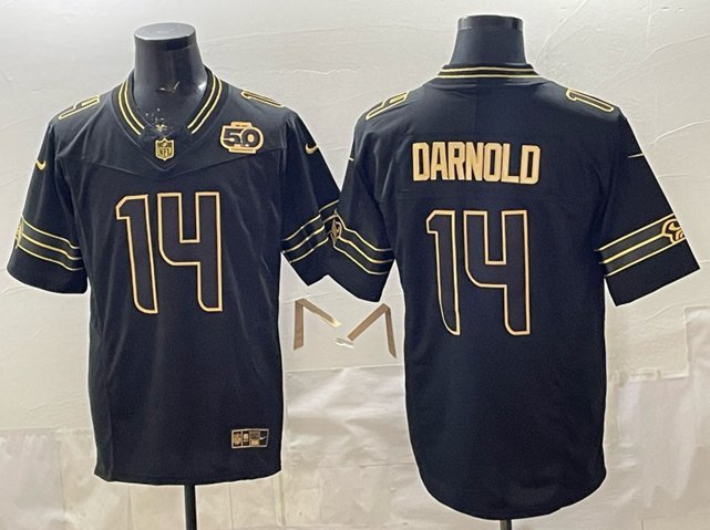 Seattle Seahawks #14 Sam Darnold Black Gold F.U.S.E. 50th Season Patch Vapor Limited Stitched Jersey