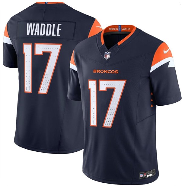 Denver Broncos #17 Jaylen Waddle Navy F.U.S.E. Stitched Jersey