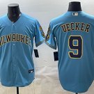 Milwaukee Brewers #9 Bob Uecker Blue With Home & Bob Uecker Patch Stitched Jersey