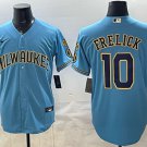 Milwaukee Brewers #10 Sal Frelick Blue With Home & Bob Uecker Patch Stitched Jersey