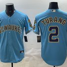 Milwaukee Brewers #2 Brice Turang Blue With Home & Bob Uecker Patch Stitched Jersey