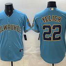 Milwaukee Brewers #22 Christian Yelich Blue With Home & Bob Uecker Patch Stitched Jersey